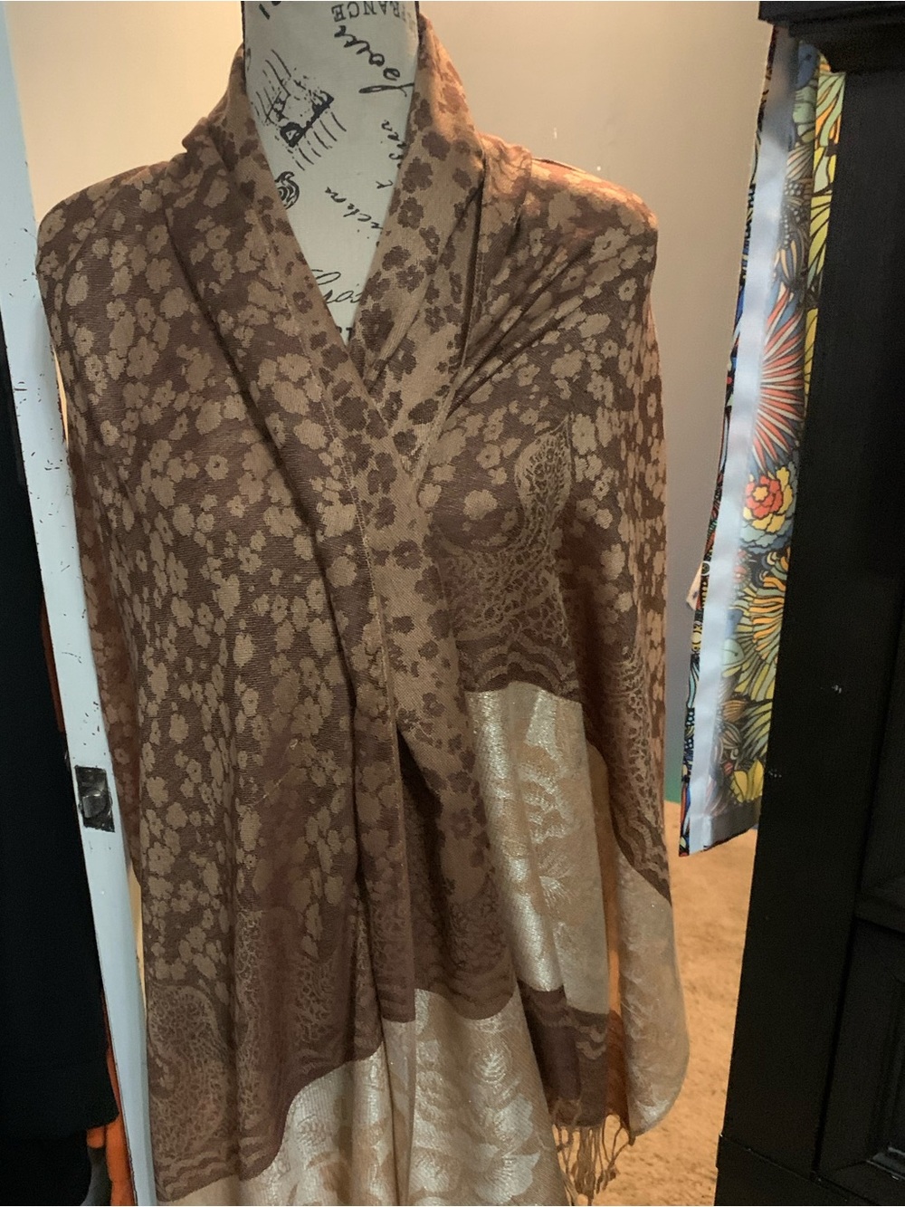 Brown & Cream Floral Shawl Jacket
